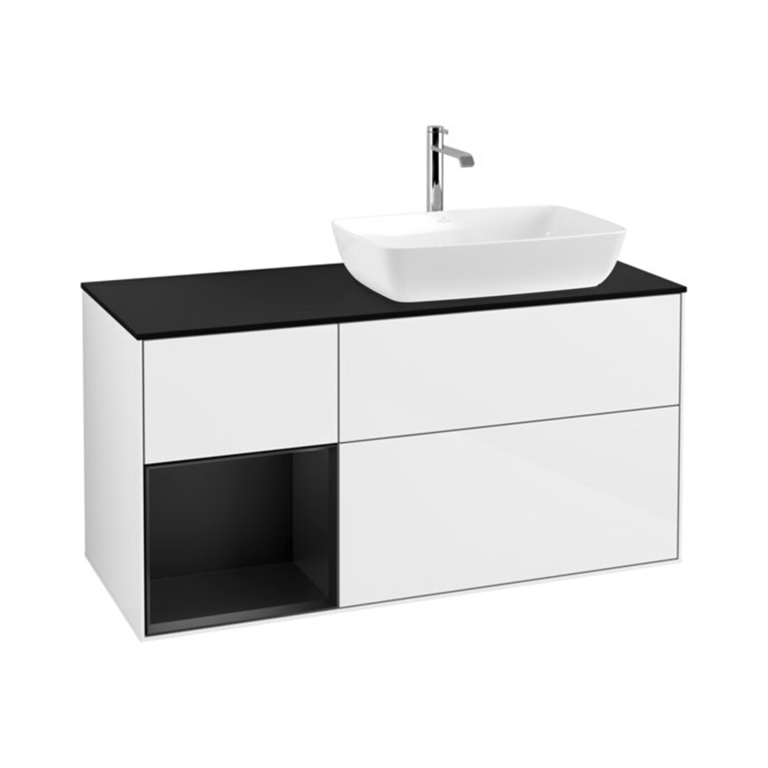 V&B Meuble sous-lavabo Finion 120 cm, Pl b m, Rg bleu m Lac, blanc brillant Lac