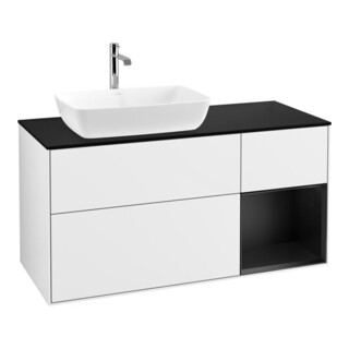 V&B Meuble sous lavabo Finion 120 cm, Pl b m, Rg bleu m Lac, blanc brillant Lac