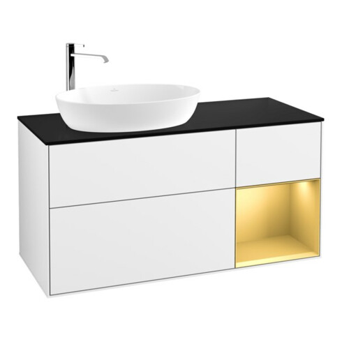 V&B Meuble sous lavabo Finion 120 cm, Pl b m, Rg dor m Lac, blc brillant Lac