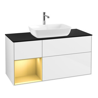 V&B Meuble sous lavabo Finion 120 cm, Pl b m, Rg doré m Lac, blanc brillant Lac