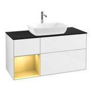 V&B Meuble sous-lavabo Finion 120 cm, Pl b m, Rg doré m Lac, blanc brillant Lac