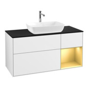 V&B Meuble sous lavabo Finion 120 cm, Pl b m, Rg doré m Lac, blanc brillant Lac