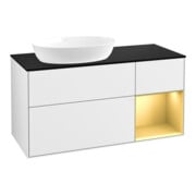 V&B Meuble sous lavabo Finion 120 cm, Pl b m, Rg doré m Lac, blanc brillant Lac
