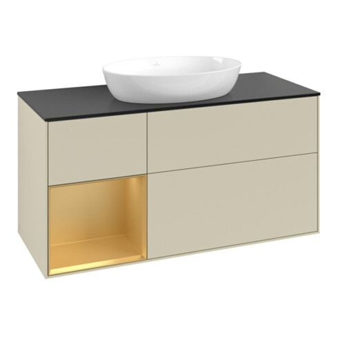V&B Meuble sous lavabo Finion 120 cm, Pl b m, Rg doré m Lac, si Gr m Lac