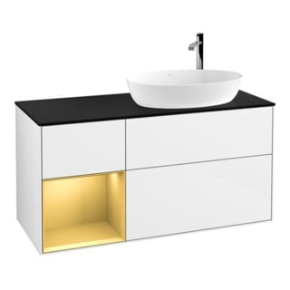 V&B Meuble sous lavabo Finion 120 cm, Pl b m, Rg doré m laqué, blanc brillant laqué