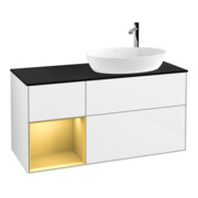 V&B Meuble sous lavabo Finion 120 cm, Pl b m, Rg doré m laqué, blanc brillant laqué
