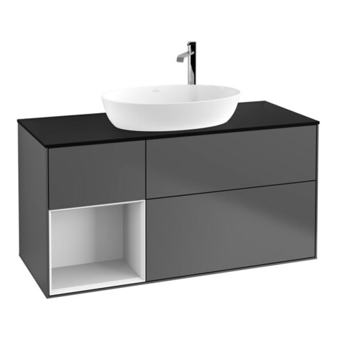 V&B Meuble sous lavabo Finion 120 cm, Pl b m, Rg g blanc laqué, anthracite m