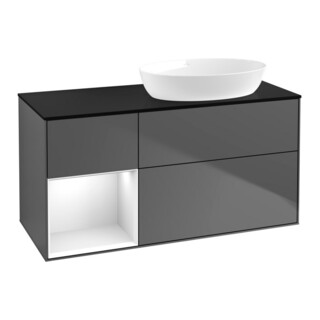 V&B Meuble sous lavabo Finion 120 cm, Pl b m, Rg g blanc laqué, Anthracite m