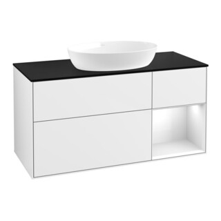 V&B Meuble sous lavabo Finion 120 cm, Pl b m, Rg g blanc laqué brillant