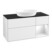 V&B Meuble sous lavabo Finion 120 cm, Pl b m, Rg g blanc laqué brillant