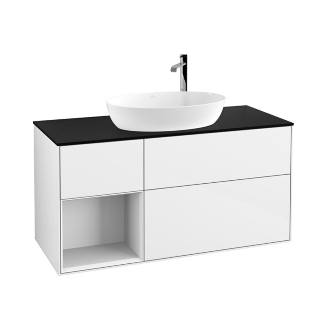V&B Meuble sous-lavabo Finion 120 cm, Pl b m, Rg g blanc laqué, brillant blanc laqué