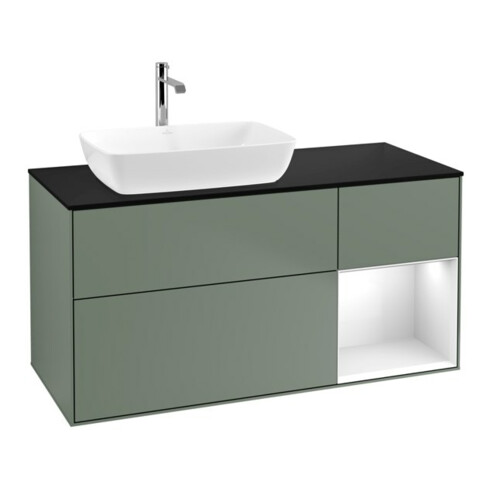 V&B Meuble sous lavabo Finion 120 cm, Pl b m, Rg g blanc laqué, huile m laqué