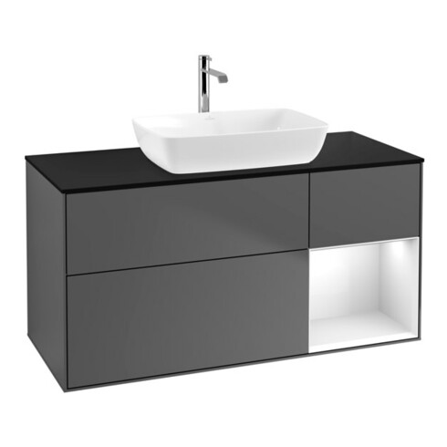 V&B Meuble sous lavabo Finion 120 cm, Pl b m, Rg g blc laqué, Anthrac. m