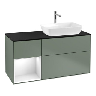 V&B Meuble sous lavabo Finion 120 cm, Pl b m, Rg g blc laqué, Oli. m laqué