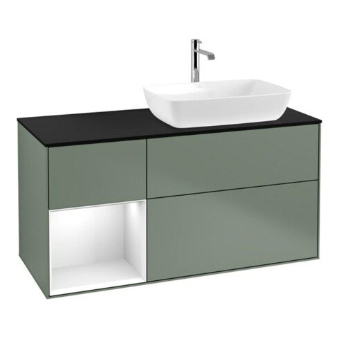 V&B Meuble sous lavabo Finion 120 cm, Pl b m, Rg g blc laqué, Oli. m laqué
