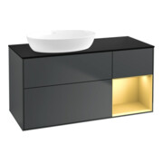 V&B Meuble sous lavabo Finion 120 cm, Pl b m, Rg g m Lac, éclairage mural, md bl. m Lac