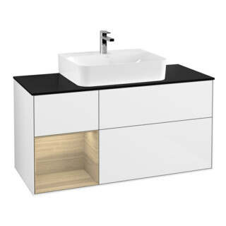 V&B Meuble sous lavabo Finion 120 cm, Pl b m, Rg g Oa ven, blanc brillant Lac