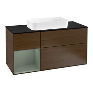 V&B Meuble sous lavabo Finion 120 cm, Pl b m, Rg g Oli. m Lac, noyer veinée