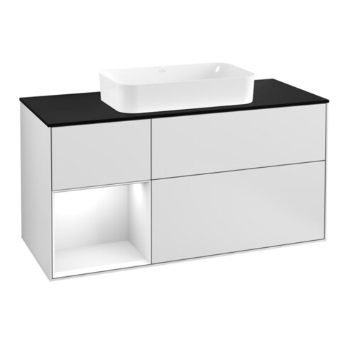 V&B Meuble sous lavabo Finion 120 cm, Pl b m, Rg l g blanc laqué, blanc m laqué