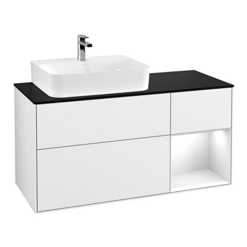 V&B Meuble sous lavabo Finion 120 cm, Pl b m, Rg l g w Lac, blanc brillant Lac