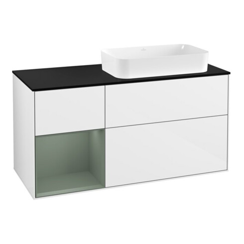 V&B Meuble sous lavabo Finion 120 cm, Pl b m, Rg l Ol m La, blanc brillant lacqué