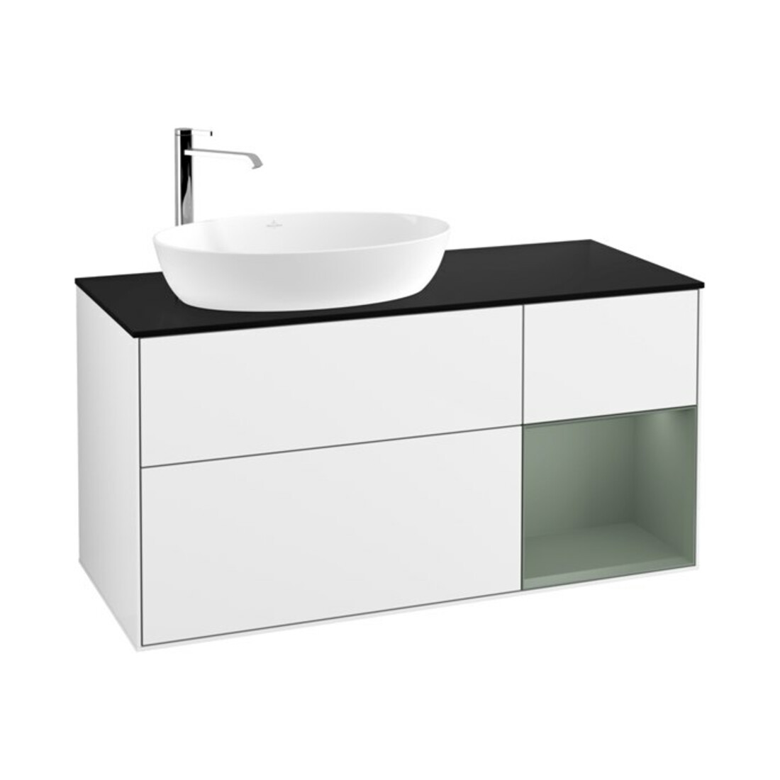V&B Meuble sous lavabo Finion 120 cm, Pl b m, Rg Ol m Lac, blanc brillant Lac