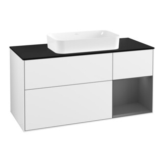 V&B Meuble sous-lavabo Finion 120 cm, Pl b m, Rg r A m, éclairage mural blanc brillant Lac