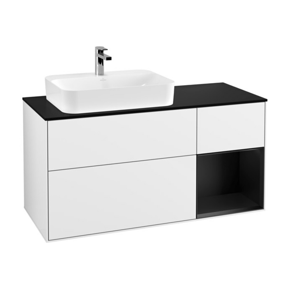 V&B Meuble sous lavabo Finion 120 cm, Pl b m, Rg r b m Lac, blanc brillant Lac