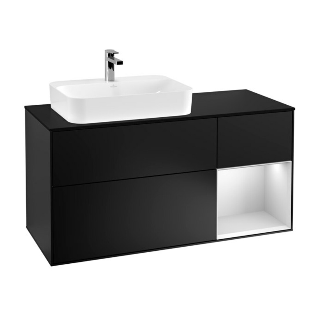 V&B Meuble sous lavabo Finion 120 cm, Pl b m, Rg r blc m laq, bla m laq