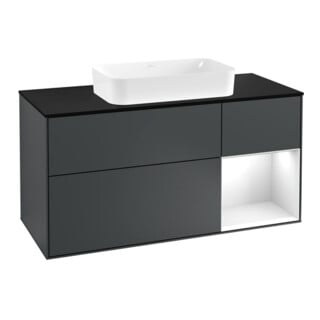 V&B Meuble sous-lavabo Finion 120 cm, Pl b m, Rg r g w La, avec éclairage mural, md bl. m Lac
