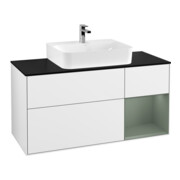 V&B Meuble sous-lavabo Finion 120 cm, Pl b m, Rg r Ol m La, éclairage mural, blanc brillant Lac