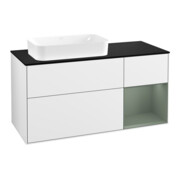 V&B Meuble sous-lavabo Finion 120 cm, Pl b m, Rg r Ol m La, éclairage mural, blanc brillant laqué