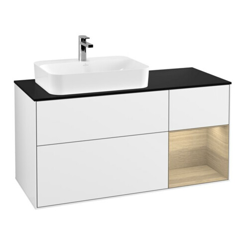 V&B Meuble sous-lavabo Finion 120 cm, Pl b m, Rg re Oa ven, blanc brillant Lac