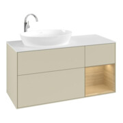 V&B Meuble sous lavabo Finion 120 cm, pl blanc, avec rangement ouvert, gris clair mat laqué