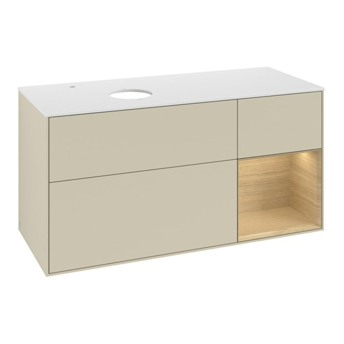 V&B Meuble sous lavabo Finion 120 cm, pl blanc, avec rangement ouvert, gris clair mat laqué