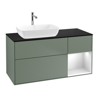 V&B Meuble sous lavabo Finion 120 cm, Pl blanc mat, Caisson blanc mat laqué, Poignée métal laqué