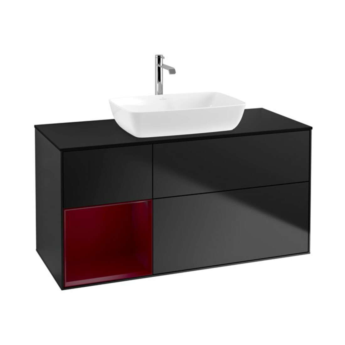V&B Meuble sous-lavabo Finion 120 cm, Pl blanc mat, Caisson chêne mat laqué, bleu mat laqué