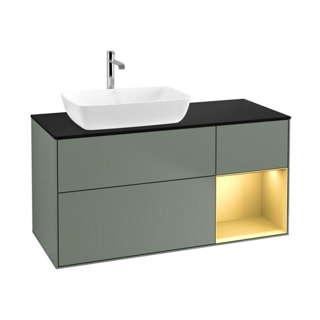 V&B Meuble sous lavabo Finion 120 cm, Pl blanc mat, Corps doré mat laqué, Poignées mat laqué