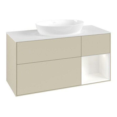 V&B Meuble sous lavabo Finion 120 cm, Pl blanc mat, côté droit blanc mat laqué, poignée gris mat laqué