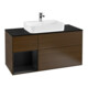 V&B Meuble sous lavabo Finion 120 cm, Pl blanc mat, Étagère gauche bleu mat laqué, noyer veinée-1