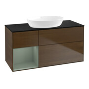 V&B Meuble sous lavabo Finion 120 cm, Pl blanc mat, étagère olivier mat laqué, noyer veinée
