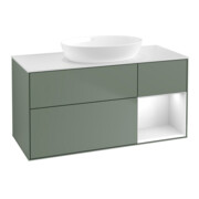 V&B Meuble sous lavabo Finion 120 cm, pl blanc mat, façade gris clair laqué, poignée métal laqué