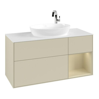 V&B Meuble sous-lavabo Finion 120 cm, pl blanc mat, face argentée mate laquée, gris mat laqué