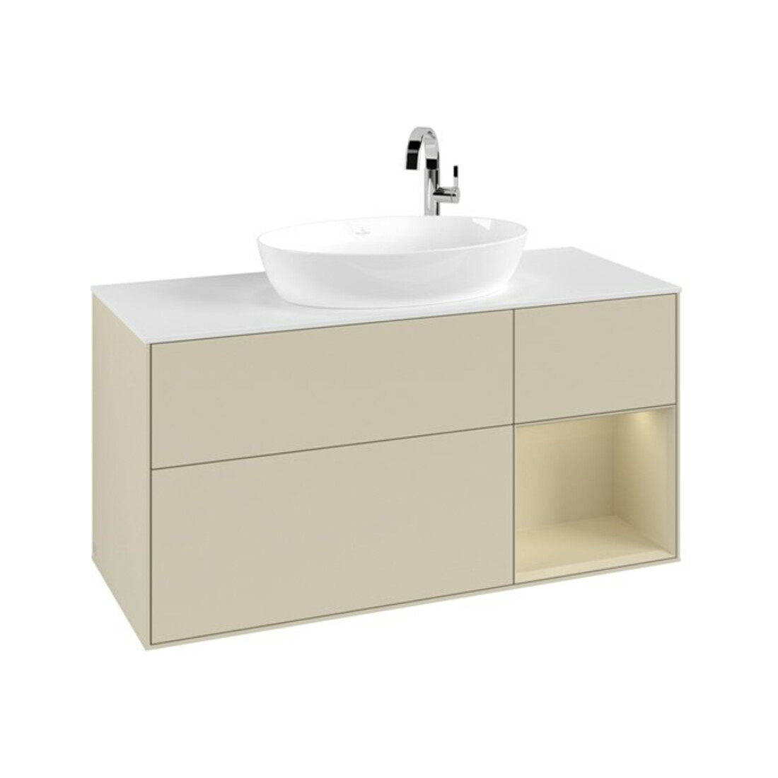 V&B Meuble sous-lavabo Finion 120 cm, pl blanc mat, face argentée mate laquée, gris mat laqué
