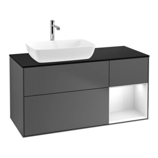 V&B Meuble sous-lavabo Finion 120 cm, Pl blanc mat, Face gris anthracite, laqué