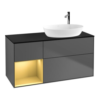 V&B Meuble sous-lavabo Finion 120 cm, Pl blanc mat, Porte à rainure, Anthracite m