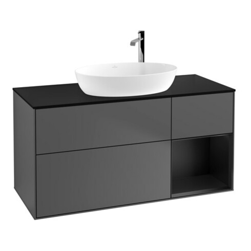 V&B Meuble sous lavabo Finion 120 cm, Pl blanc mat, Porte bleue mat Lac, Anthracite m
