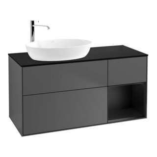 V&B Meuble sous lavabo Finion 120 cm, Pl blanc mat, Porte bleue mate Lac, Anthracite m