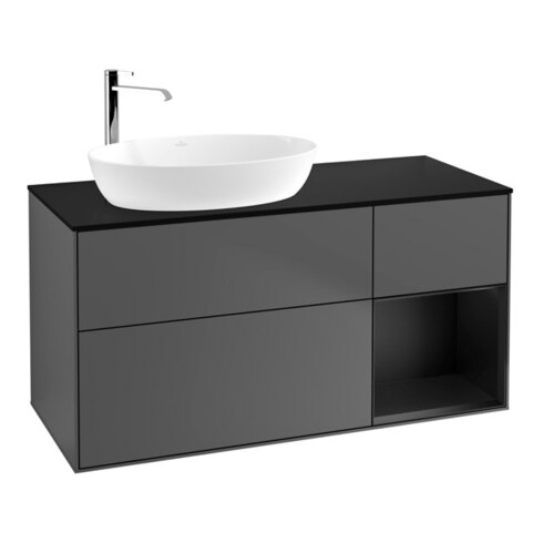 V&B Meuble sous lavabo Finion 120 cm, Pl blanc mat, Porte bleue mate Lac, Anthracite m