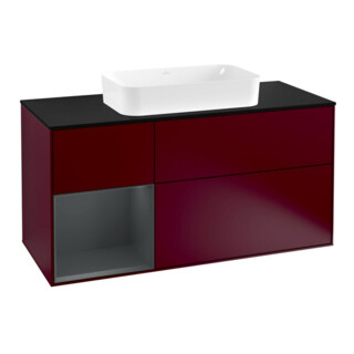 V&B Meuble sous lavabo Finion 120 cm, Pl blanc mat, Porte gauche, avec laque, Pieds métal